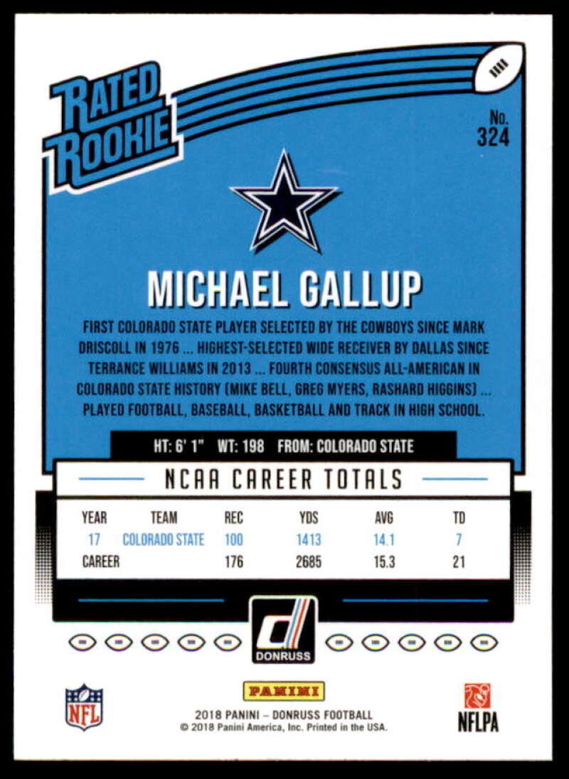 Michael Gallup RR Rookie Card 2018 Donruss #324  Image 2