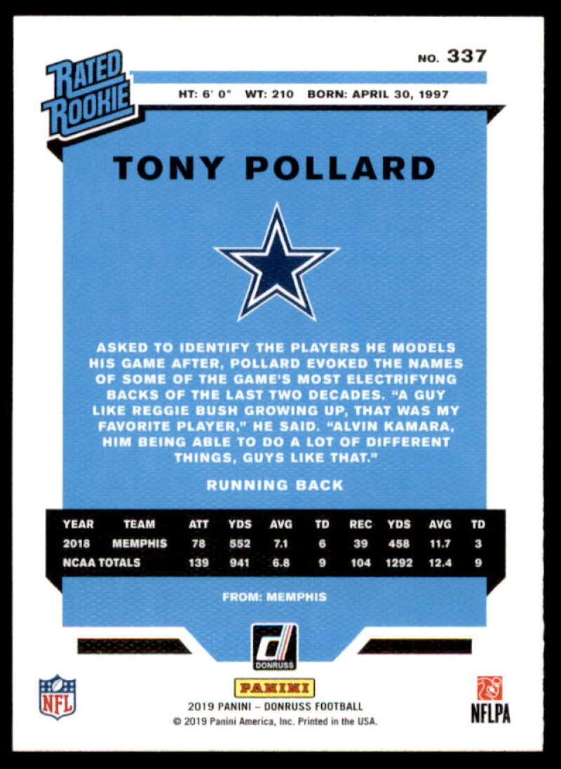 Tony Pollard RR Rookie Card 2019 Donruss Canvas #337  Image 2