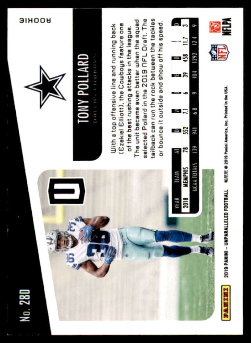 Tony Pollard Rookie Card 2019 Panini Unparalleled #280  Image 2