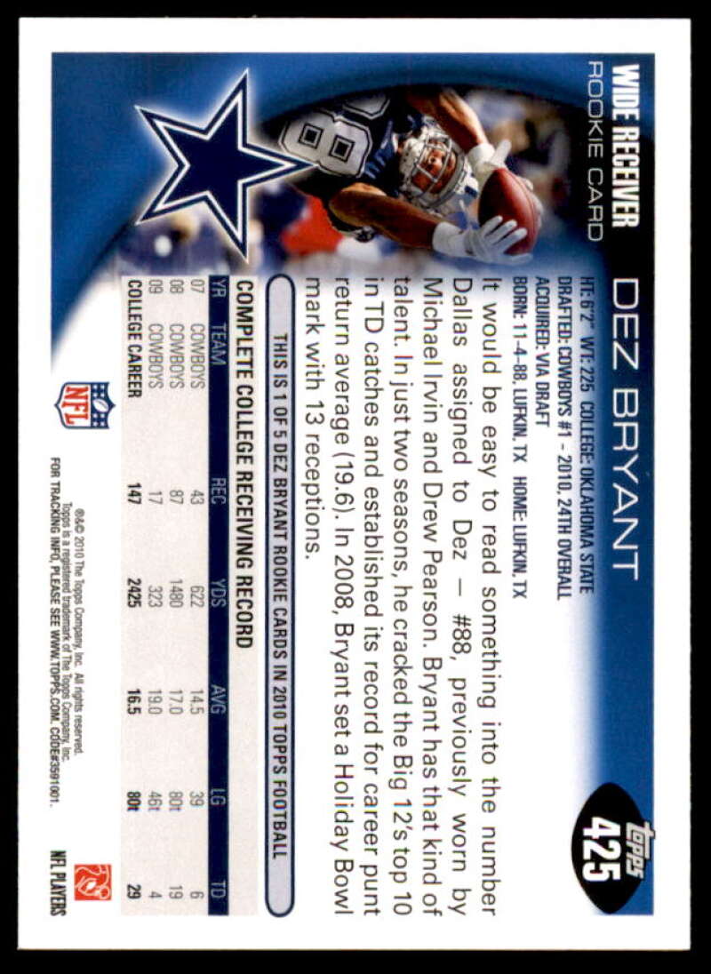 Dez Bryant RC/Leaping catch Rookie Card 2010 Topps #425A  Image 2