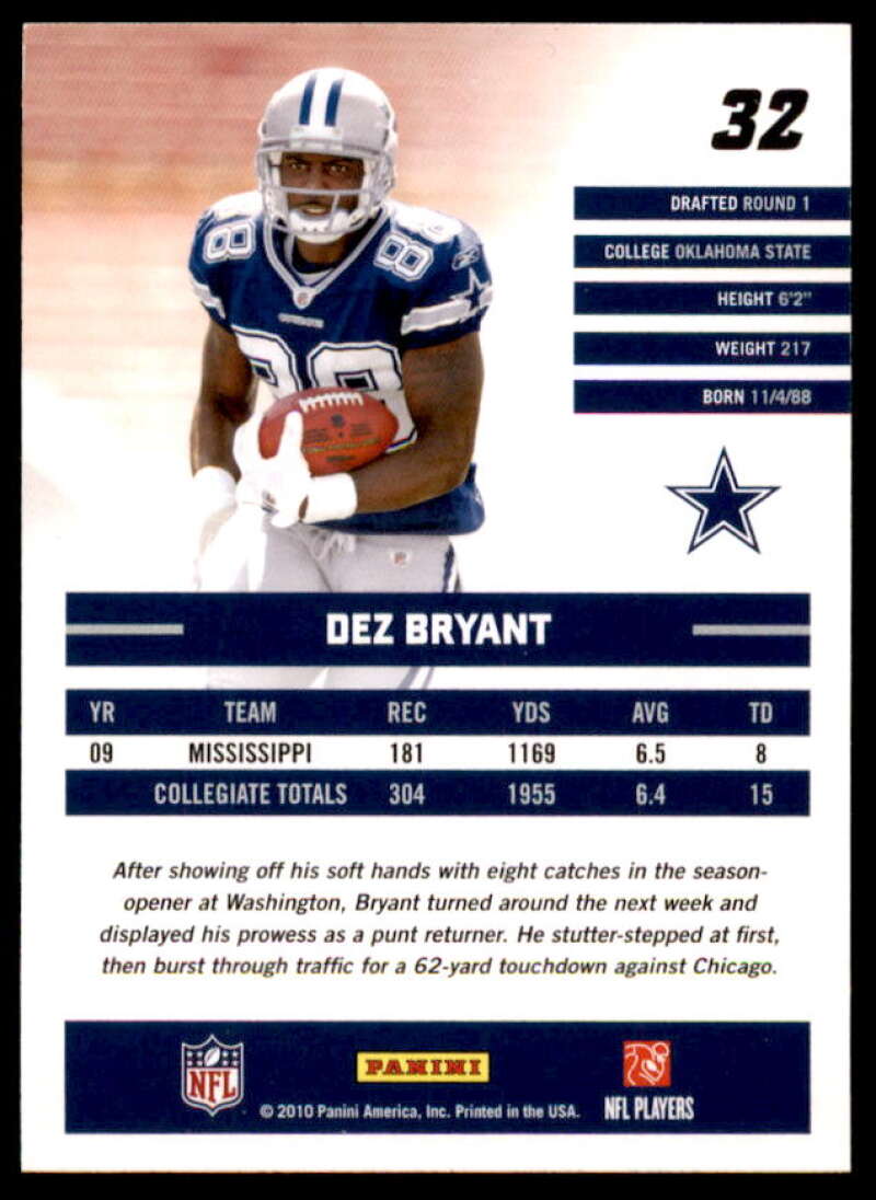 Dez Bryant Rookie Card 2010 Donruss Rated Rookies #32  Image 2