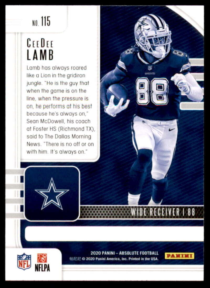 CeeDee Lamb Rookie Card 2020 Absolute #115  Image 2