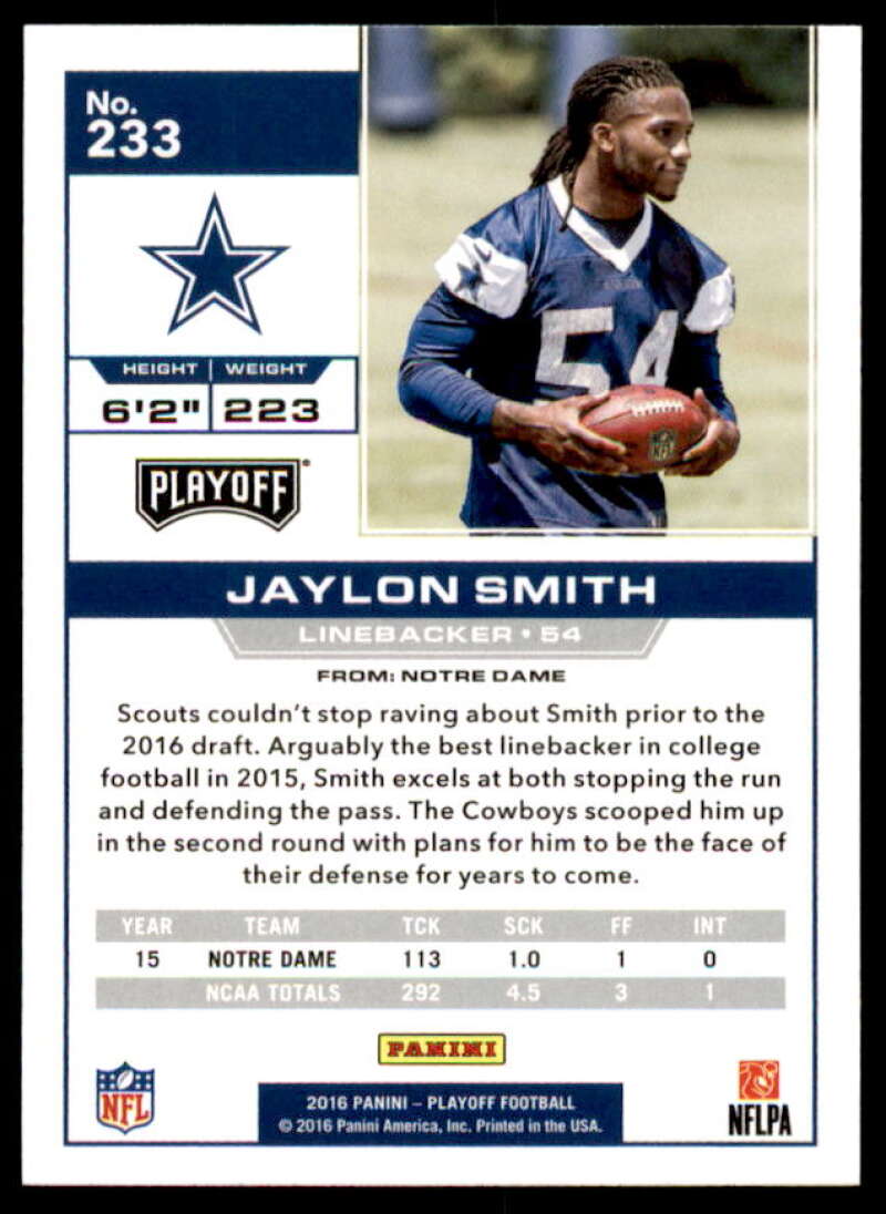 Jaylon Smith Rookie Card 2016 Playoff #233  Image 2