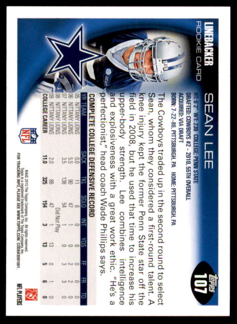 Sean Lee Rookie Card 2010 Topps #107  Image 2