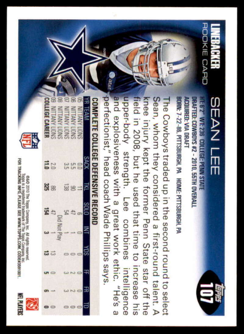 Sean Lee Rookie Card 2010 Topps #107  Image 2