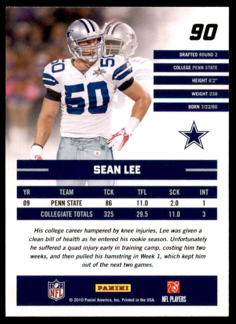 Sean Lee Rookie Card 2010 Donruss Rated Rookies #90  Image 2