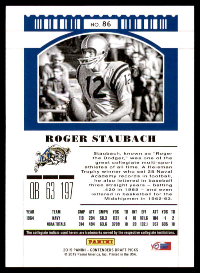 Roger Staubach 2019 Panini Contenders Draft Picks Draft Ticket Blue Foil #86  Image 2