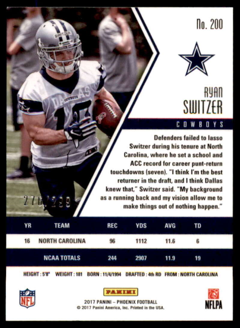 Ryan Switzer Rookie Card 2017 Panini Phoenix Red #200  Image 2