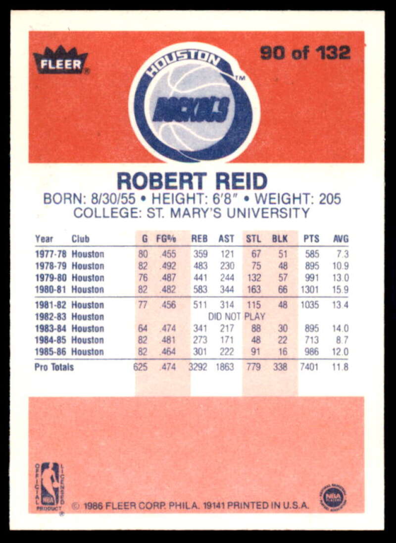 Robert Reid Card 1986-87 Fleer #90  Image 2