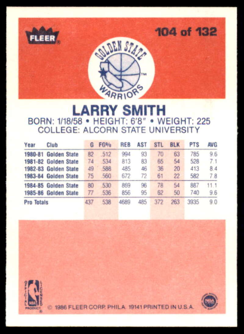 Larry Smith Card 1986-87 Fleer #104  Image 2