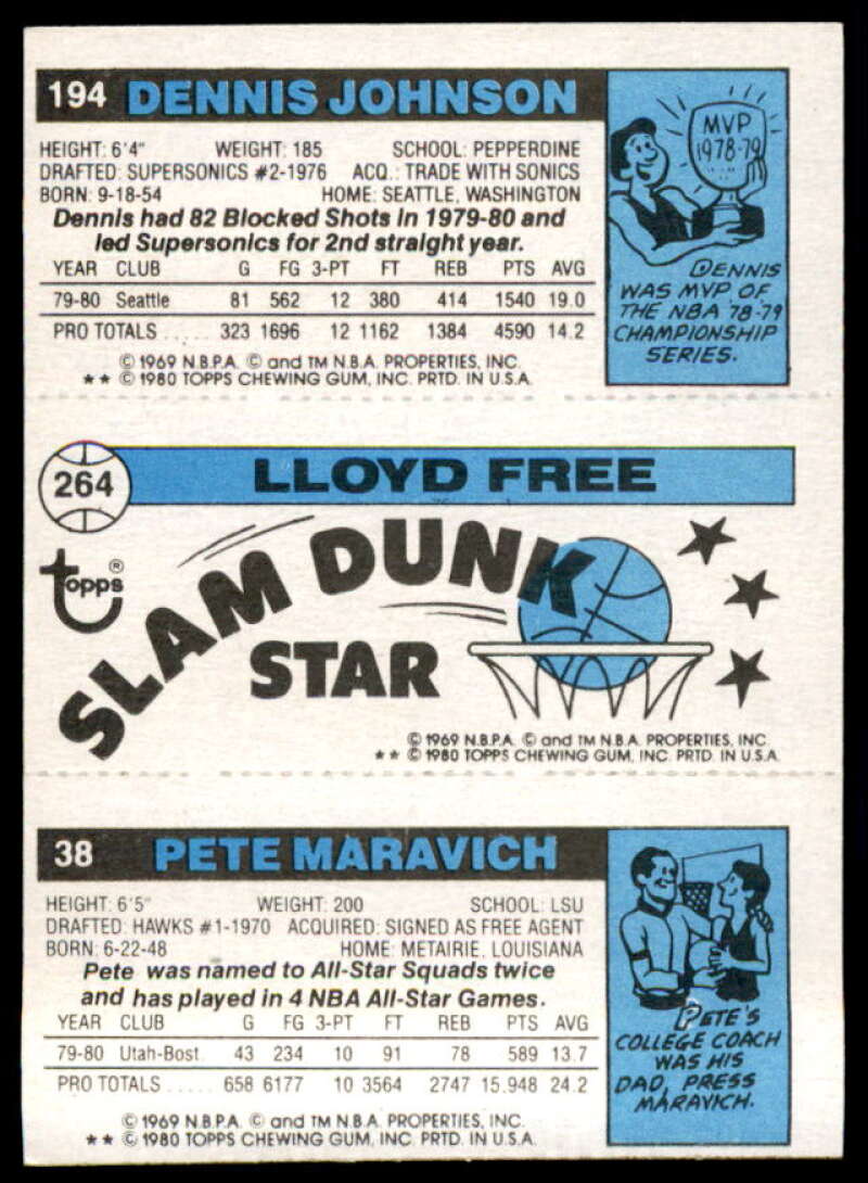 138 Pete Maravich TL/264 Lloyd Free SD/194 Dennis Johnson 1980-81 Topps #121  Image 2