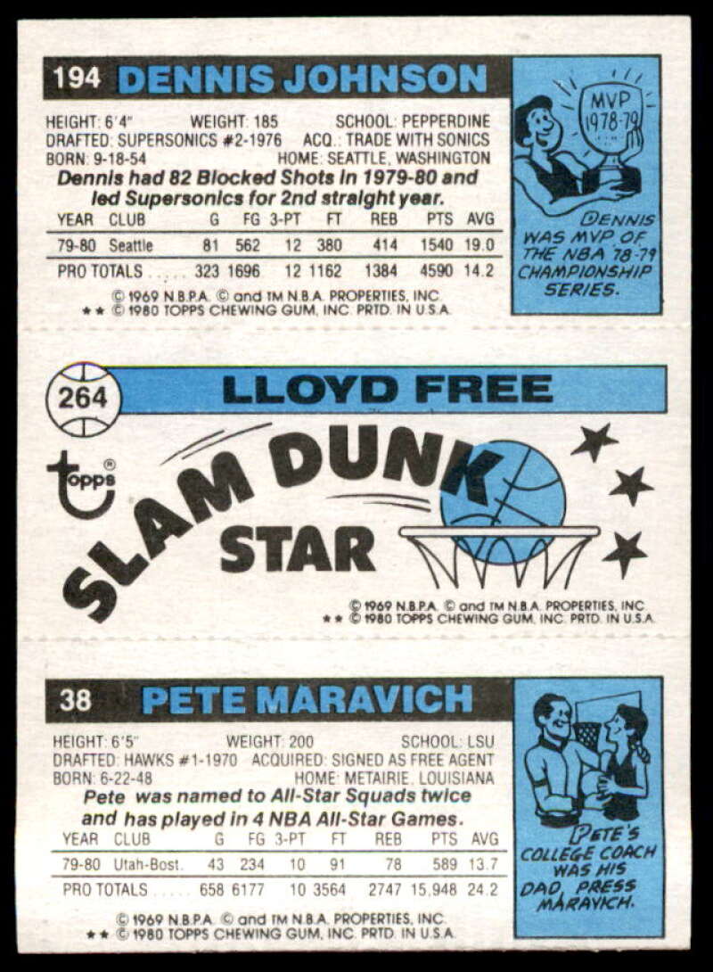 138 Pete Maravich TL/264 Lloyd Free SD/194 Dennis Johnson 1980-81 Topps #121  Image 2