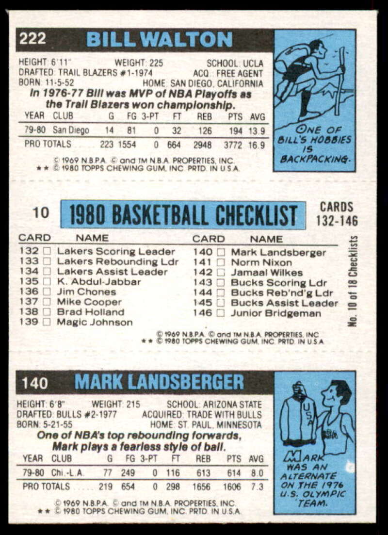 121 George McGinnis/10 Bob Lanier A/222 Bill Walton Card 1980-81 Topps #127  Image 2