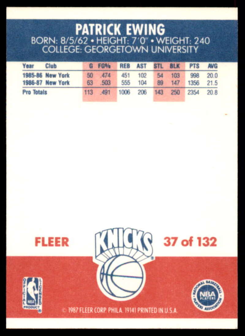 Patrick Ewing Card 1987-88 Fleer #37  Image 2