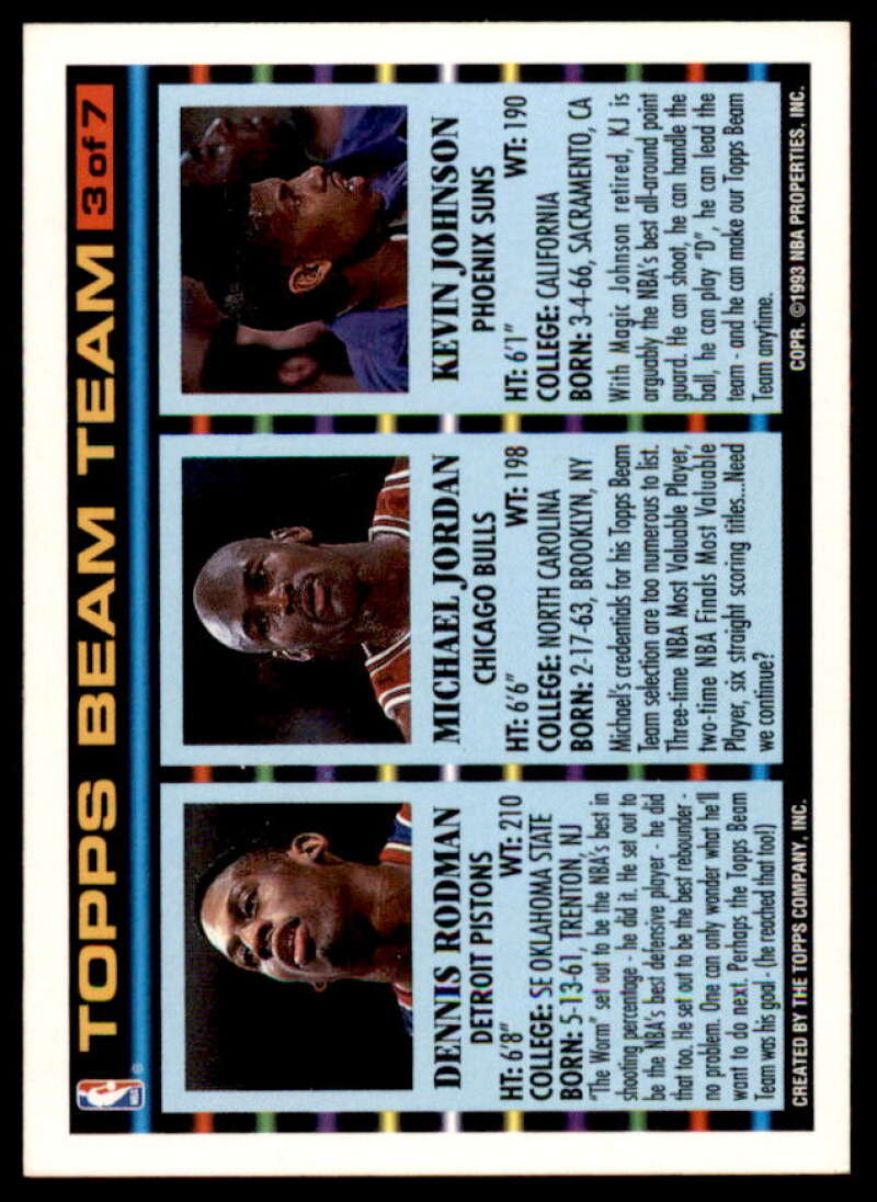 Kevin Johnson/Michael Jordan/Dennis Rodman Card 1992-93 Topps Beam Team #3  Image 2