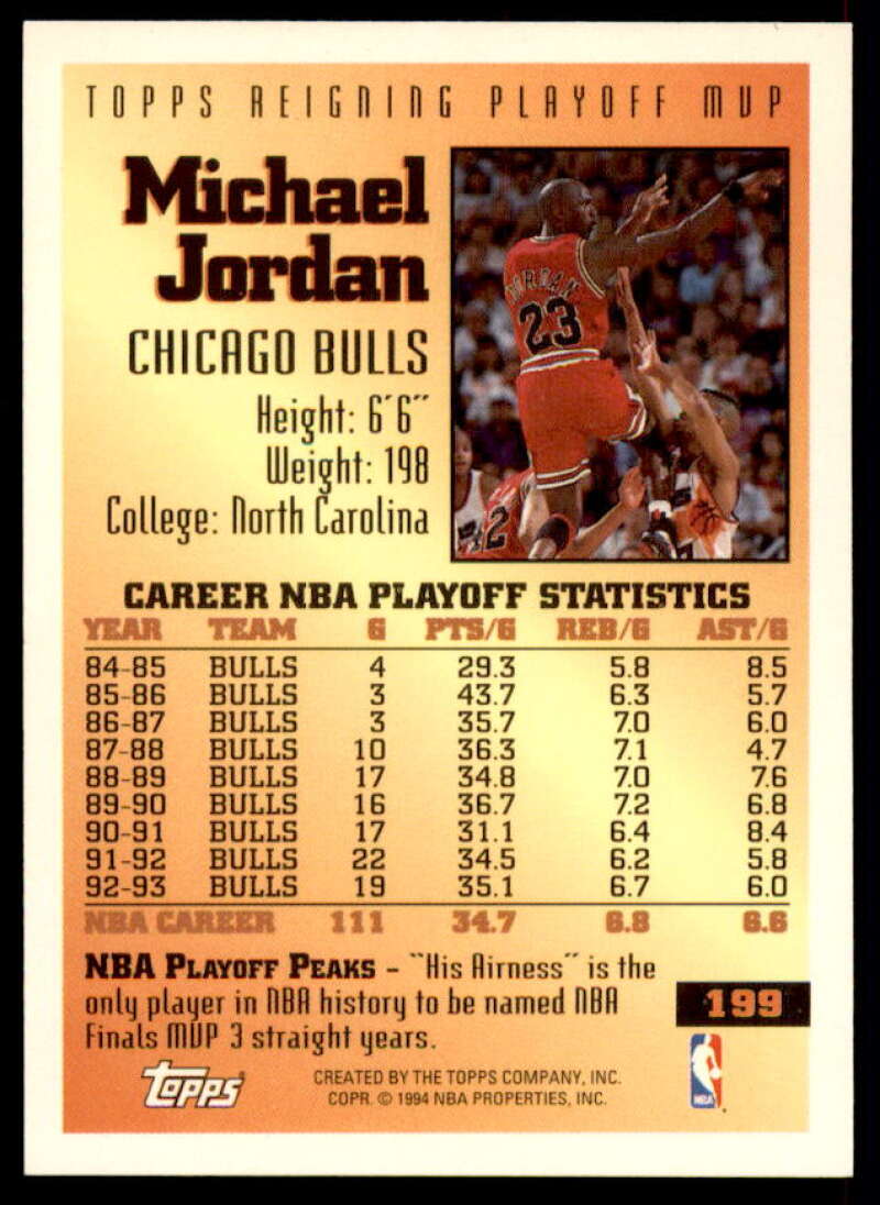 Michael Jordan FPM Card 1993-94 Topps #199  Image 2