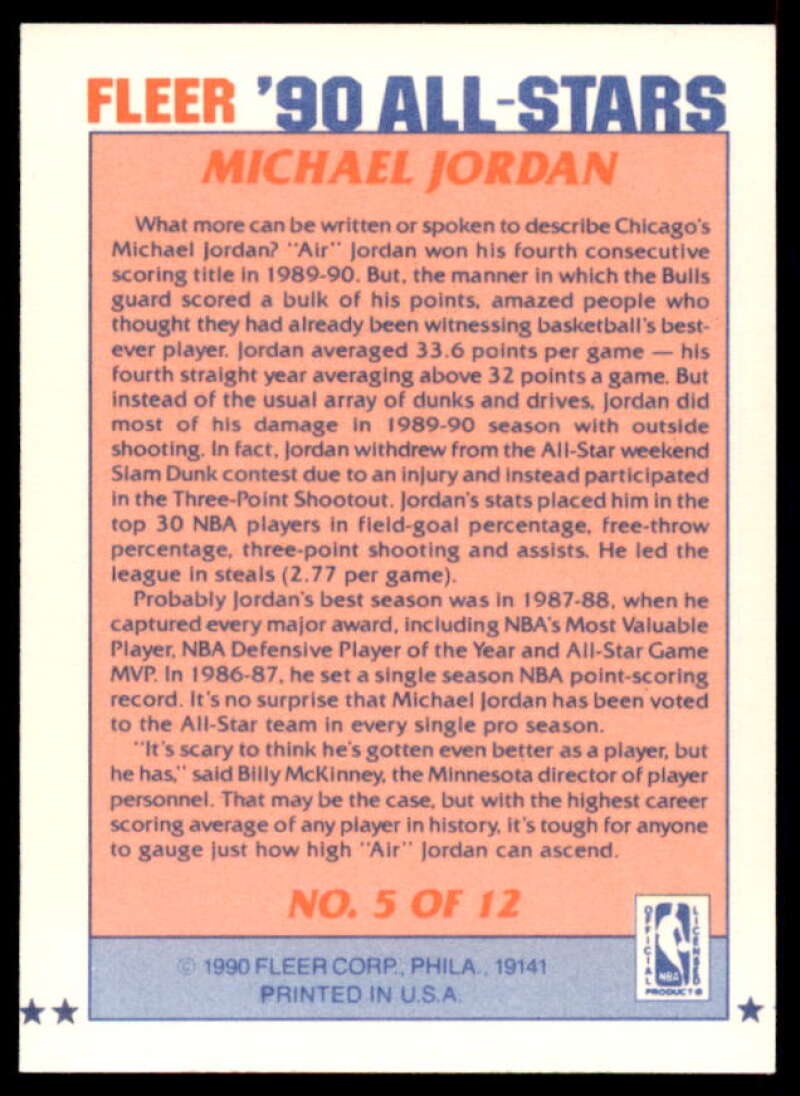 Michael Jordan Card 1990-91 Fleer All-Stars #5  Image 2