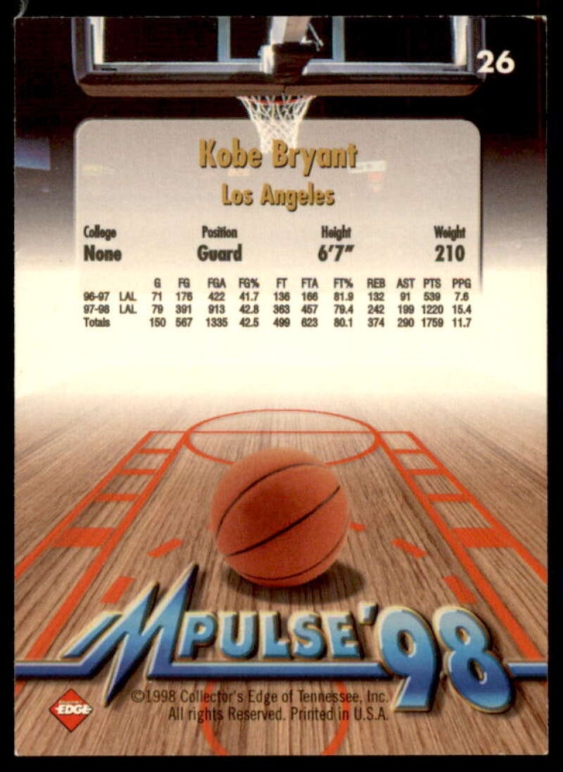 Kobe Bryant Card 1998 Collector's Edge Impulse #26  Image 2