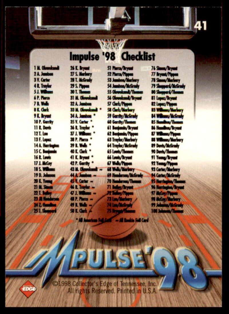 Kobe Bryant CL Card 1998 Collector's Edge Impulse #41B  Image 2