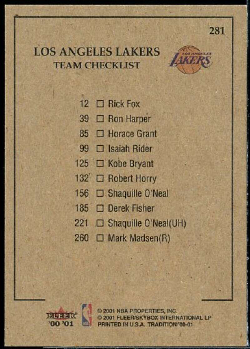 Ron Harper/Isaiah Rider/Bryant/O'Neal/Horry Card 2000-01 Fleer #281  Image 2