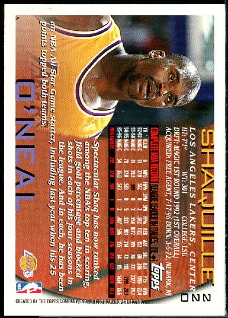 Shaquille O'Neal Card 1996-97 Topps #220  Image 2