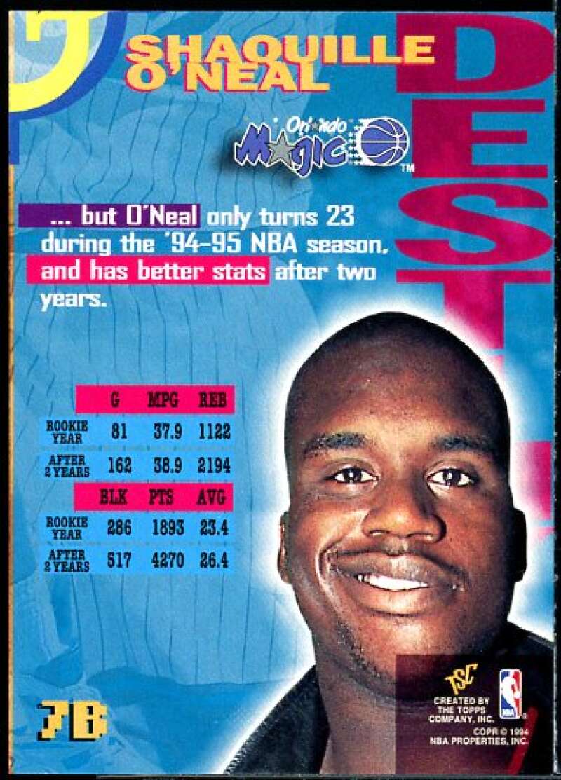 Shaquille O'Neal Card 1994-95 Stadium Club Dynasty and Destiny #7B  Image 2