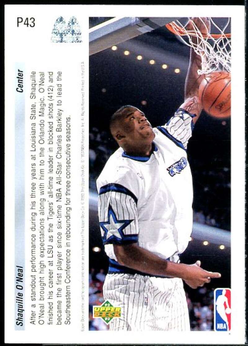 Shaquille O'Neal Card 1992-93 Upper Deck McDonald's #P43  Image 2
