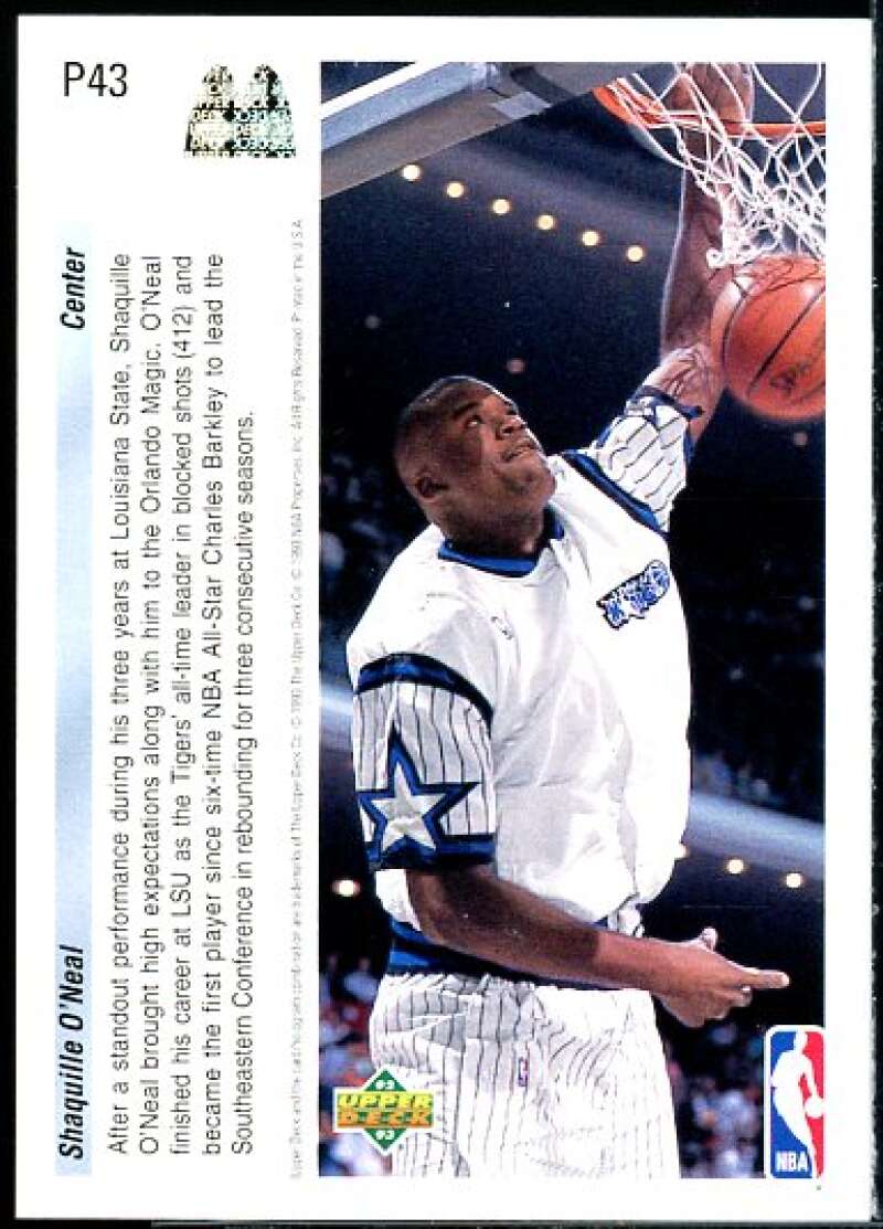 Shaquille O'Neal Card 1992-93 Upper Deck McDonald's #P43  Image 2