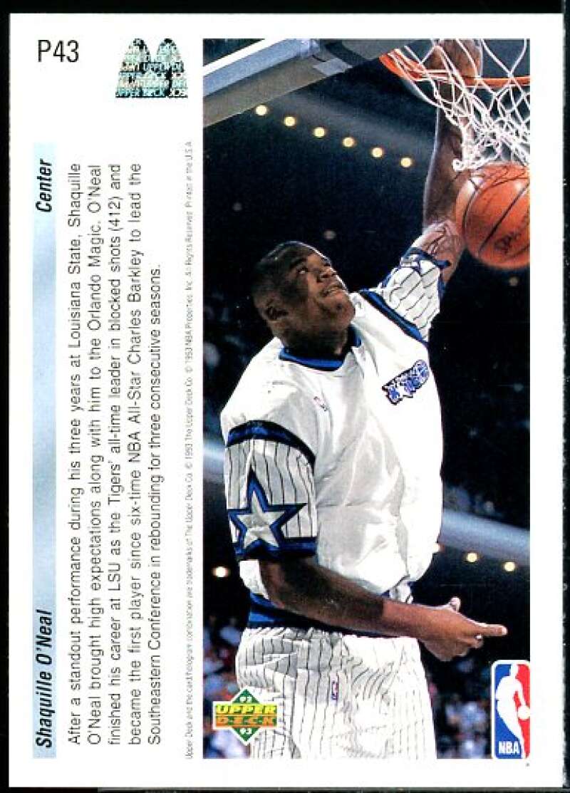Shaquille O'Neal Card 1992-93 Upper Deck McDonald's #P43  Image 2