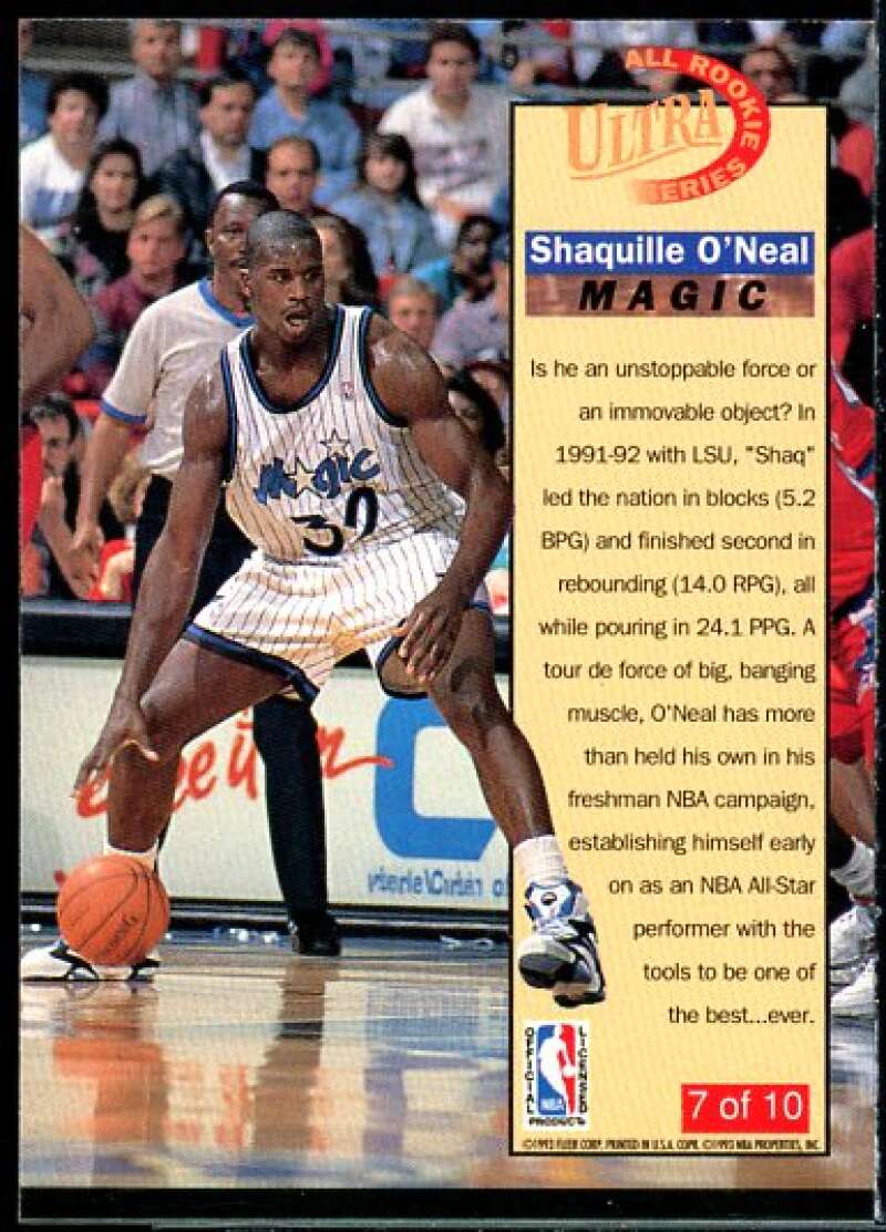 Shaquille O'Neal Card 1992-93 Ultra All-Rookies #7  Image 2
