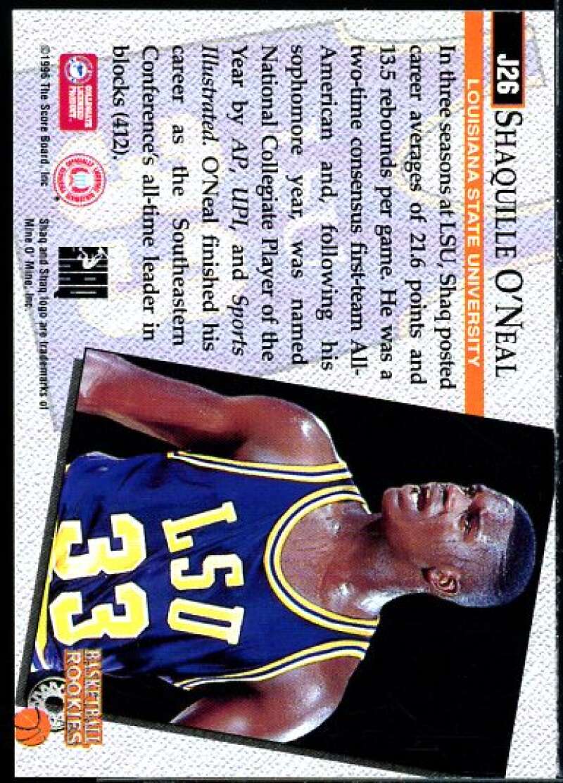 Shaquille O'Neal Card 1996 Score Board Rookies College Jerseys #J26  Image 2