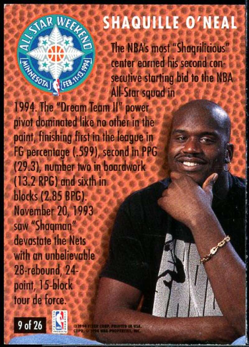 Shaquille O'Neal Card 1994-95 Fleer All-Stars #9  Image 2