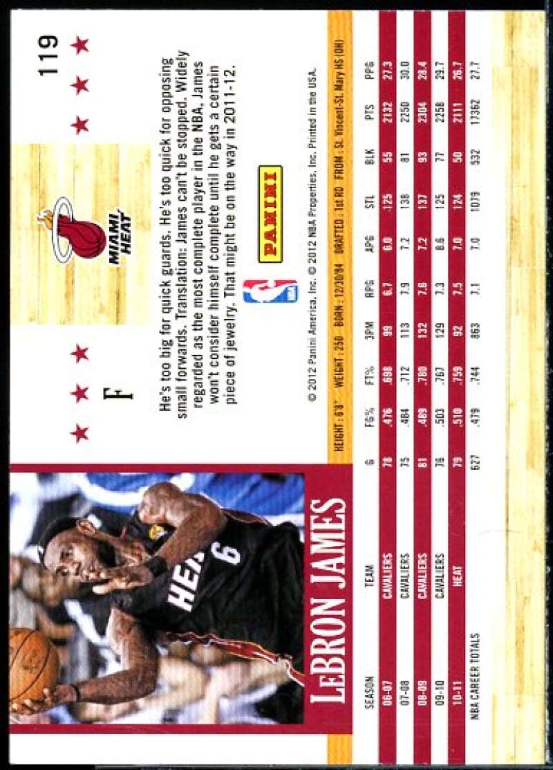 LeBron James Card 2011-12 Hoops #119  Image 2