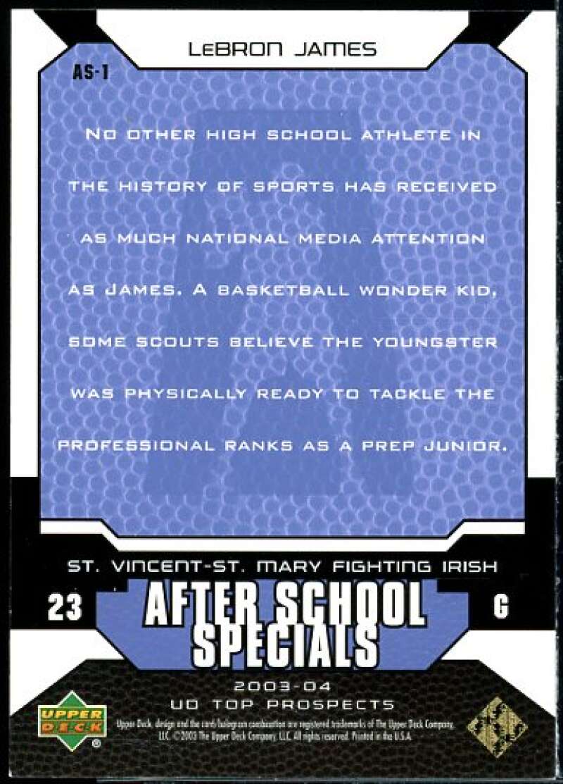 LeBron James Rookie Card 2003-04 UD Top Prospects After School Specials #AS1  Image 2