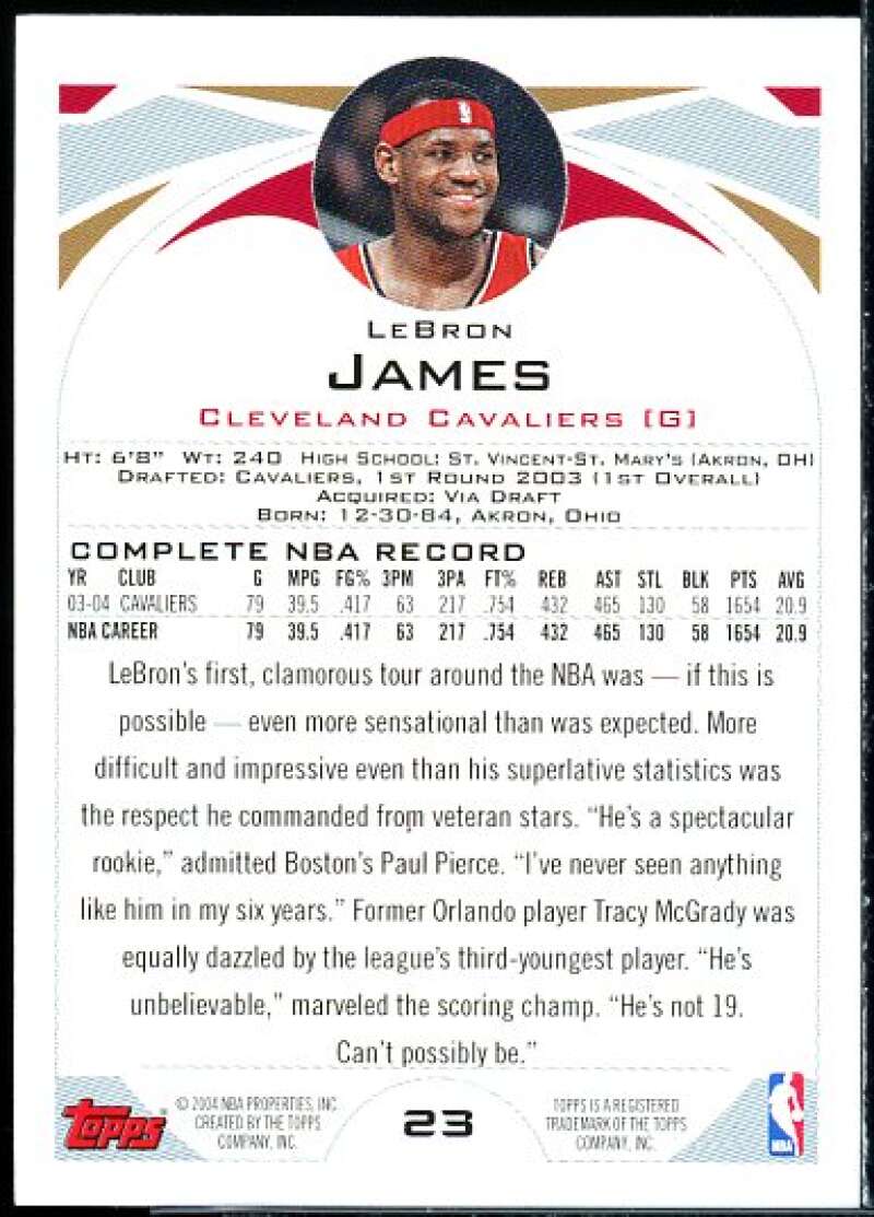 LeBron James Card 2004-05 Topps #23  Image 2
