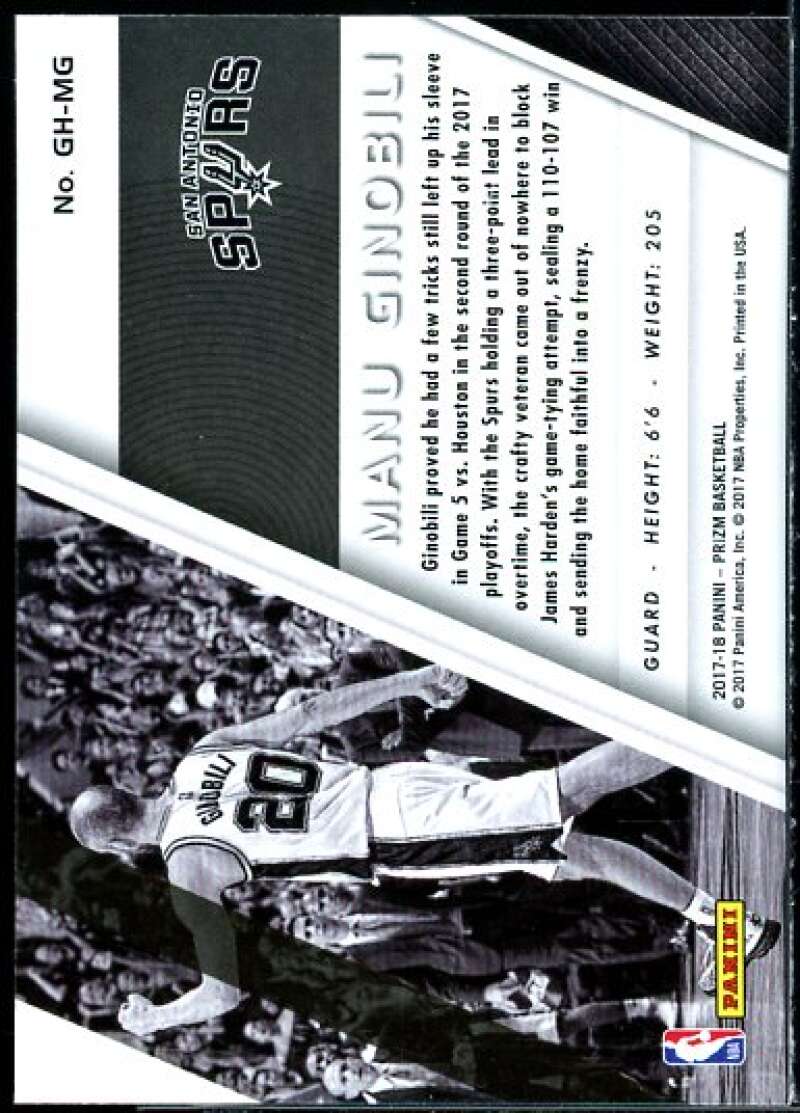 Manu Ginobili Card 2017-18 Panini Prizm Get Hyped! #12  Image 2