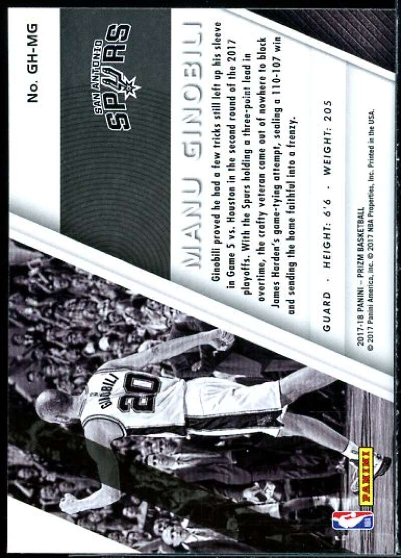 Manu Ginobili Card 2017-18 Panini Prizm Get Hyped! #12  Image 2