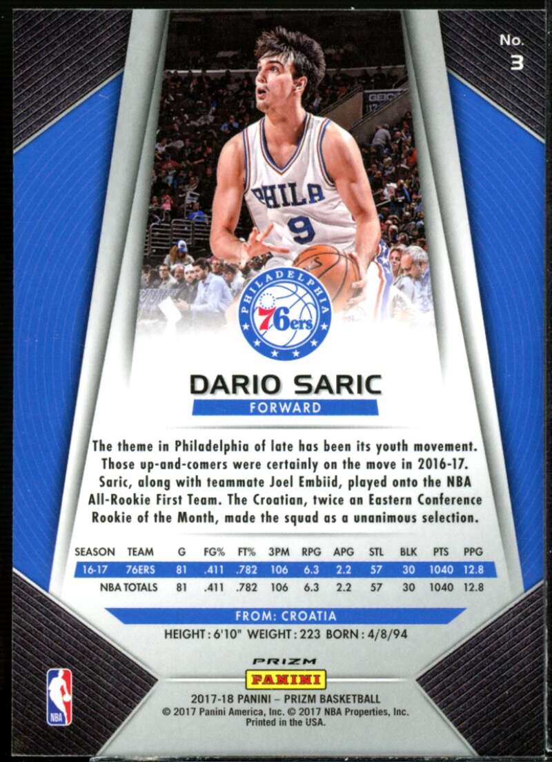 Dario Saric Card 2017-18 Panini Prizm Prizms Silver #3  Image 2