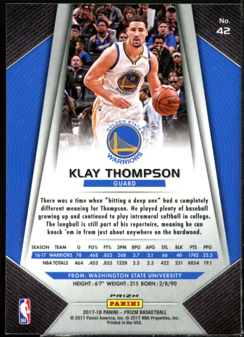 Klay Thompson Card 2017-18 Panini Prizm Prizms Silver #42  Image 2