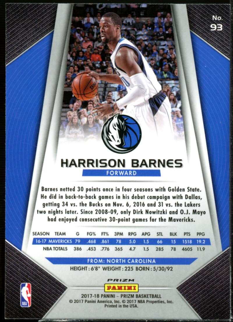 Harrison Barnes Card 2017-18 Panini Prizm Prizms Silver #93  Image 2