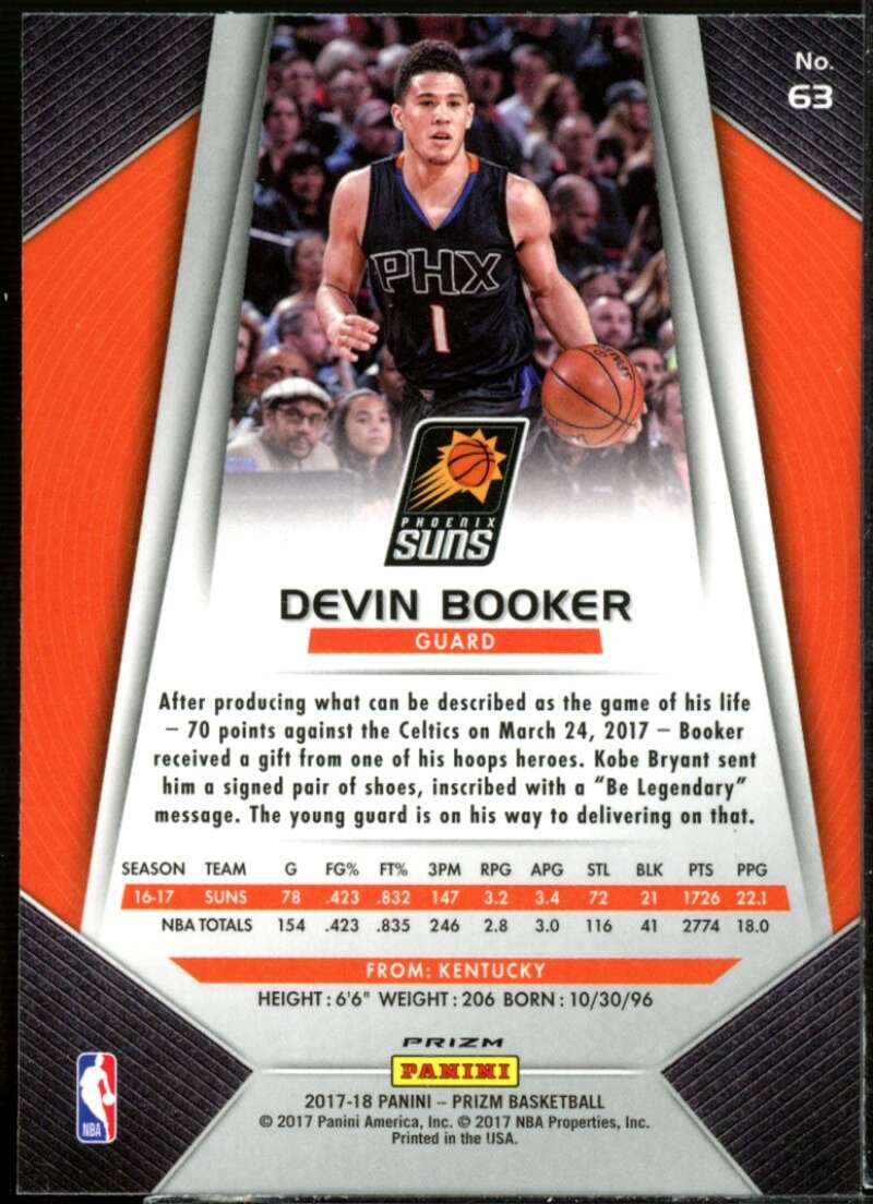 Devin Booker Card 2017-18 Panini Prizm Prizms Silver #63  Image 2