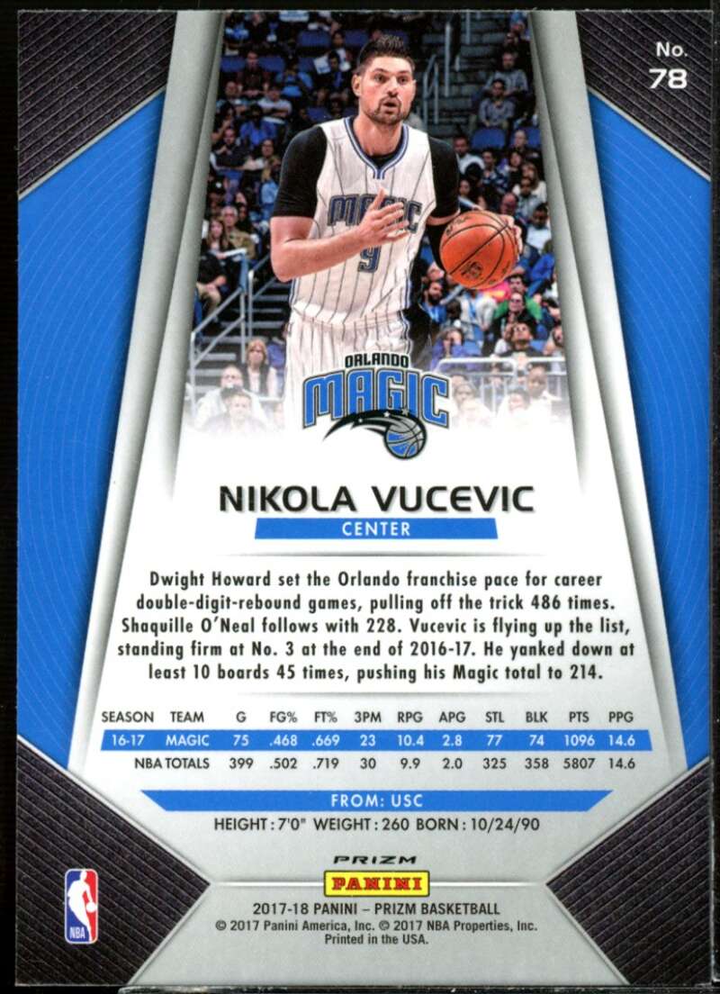 Nikola Vucevic Card 2017-18 Panini Prizm Prizms Silver #78  Image 2
