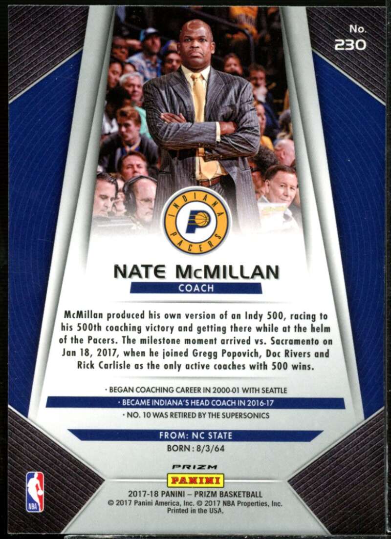 Nate McMillan CO Card 2017-18 Panini Prizm Prizms Silver #230  Image 2