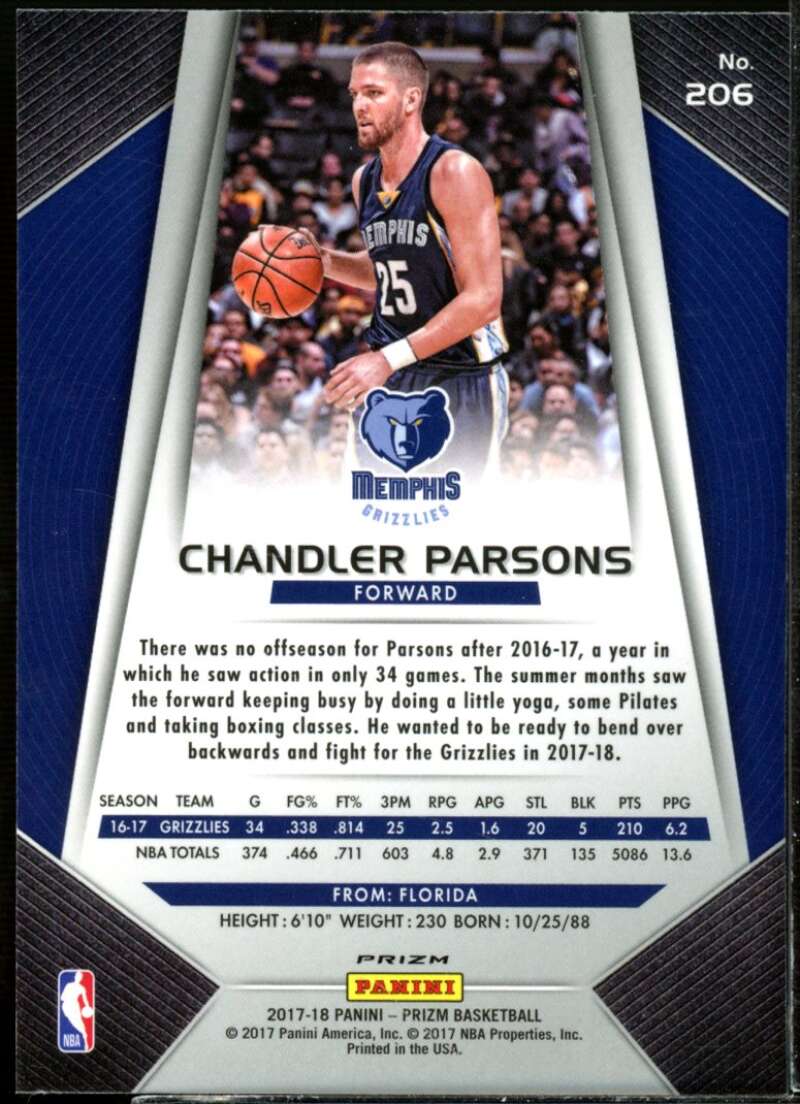 Chandler Parsons Card 2017-18 Panini Prizm Prizms Silver #206  Image 2