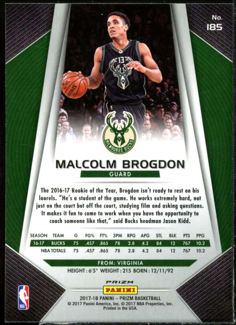 Malcolm Brogdon Card 2017-18 Panini Prizm Prizms Silver #185  Image 2