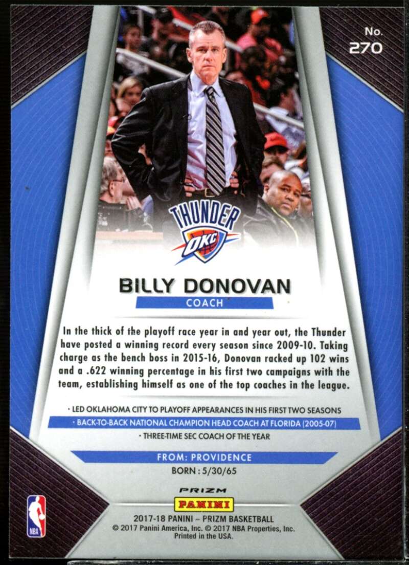 Billy Donovan CO Card 2017-18 Panini Prizm Prizms Silver #270  Image 2
