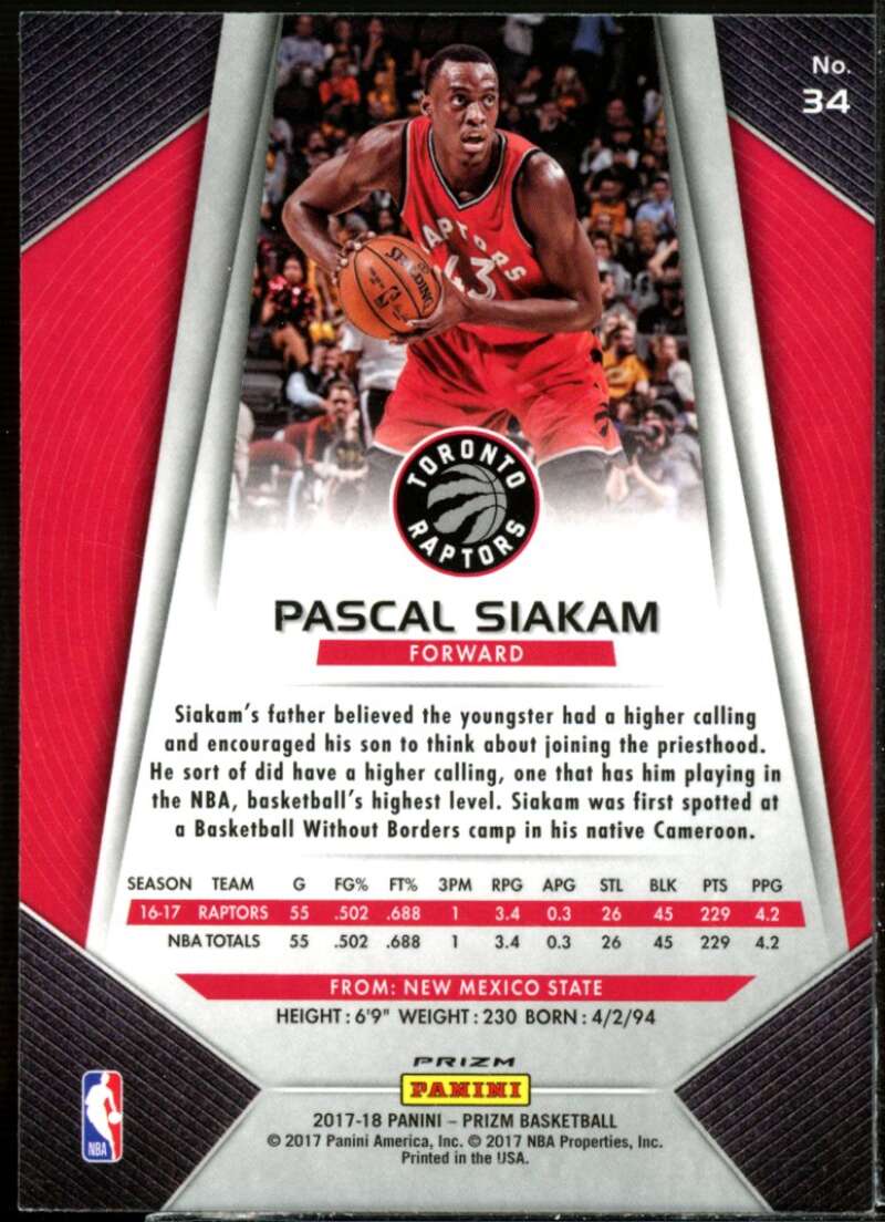 Pascal Siakam Card 2017-18 Panini Prizm Prizms Green #34  Image 2