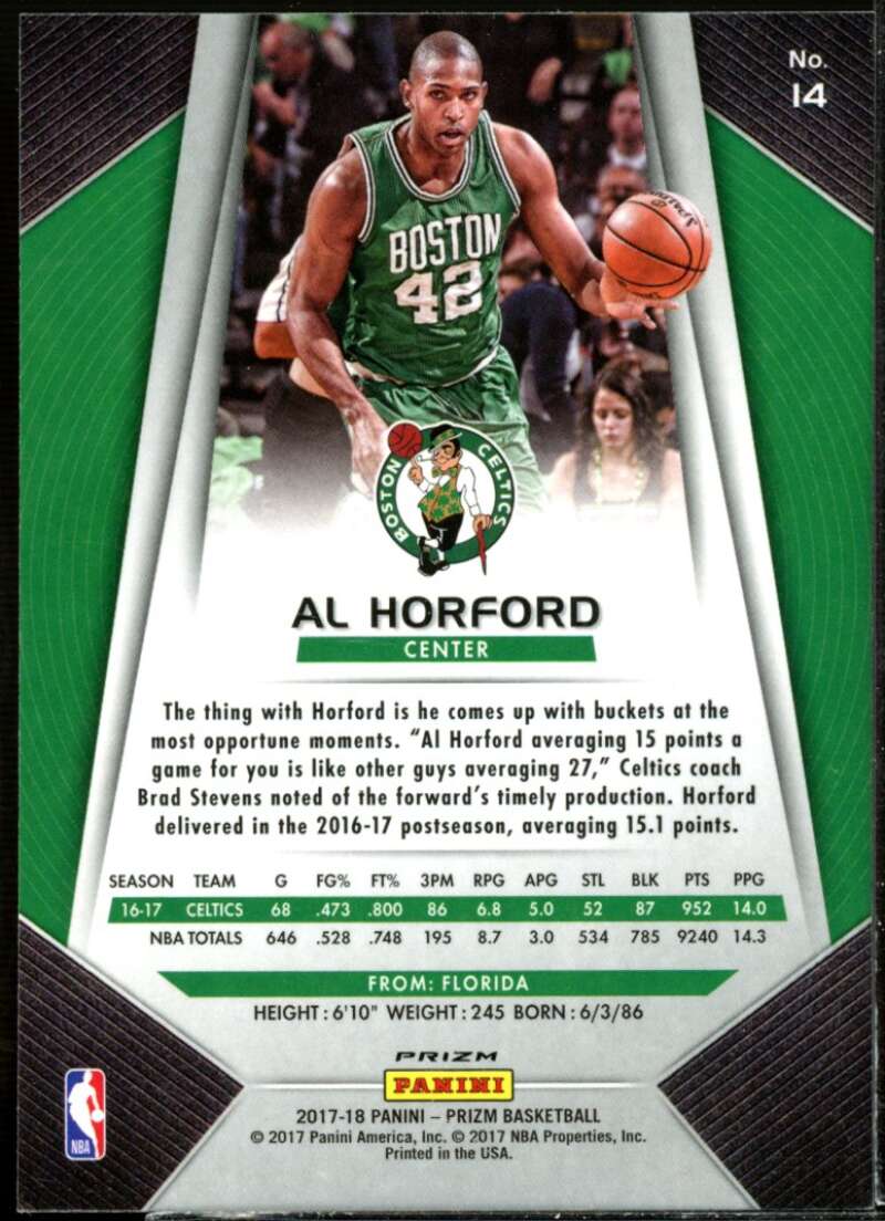 Al Horford Card 2017-18 Panini Prizm Prizms Green #14  Image 2