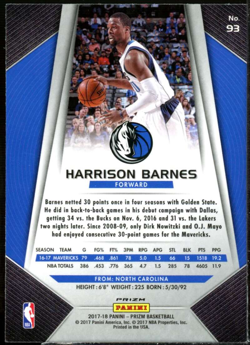 Harrison Barnes Card 2017-18 Panini Prizm Prizms Green #93  Image 2