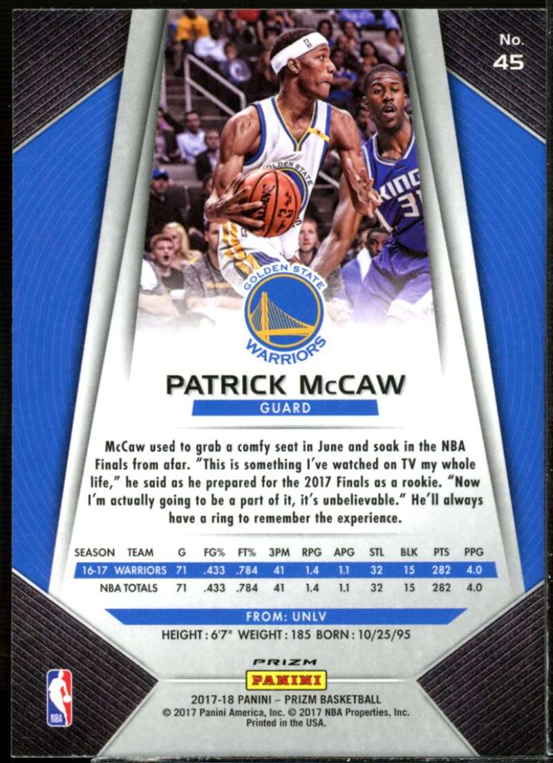 Patrick McCaw Card 2017-18 Panini Prizm Prizms Green #45  Image 2